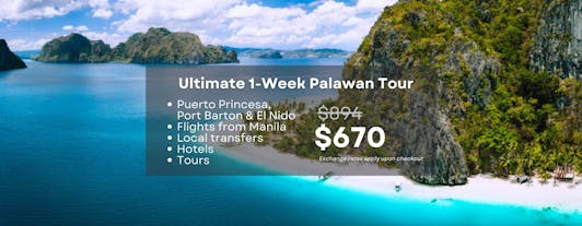Ultimate 1-Week Palawan Tour to Puerto Princesa, Port Barton & El Nido with Flights from Manila
