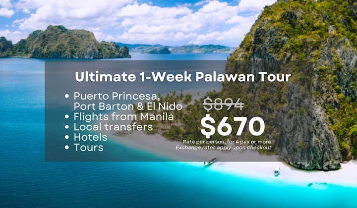 Ultimate 1-Week Palawan Tour to Puerto Princesa, Port Barton & El Nido with Flights from Manila