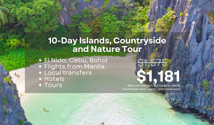 10-Day Beautiful Islands, Countryside & Nature Tour to El Nido, Cebu, Bohol & Pampanga from Manila