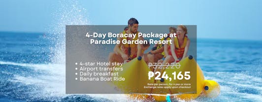 Fun 4-Day Boracay Package at Paradise Garden Resort with Banana Boat Ride & Airport Transfers
