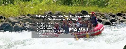 Fun 3-Day Cagayan De Oro Package with Whitewater Rafting, City Tour, Budget Hotel, Breakfast & Trans