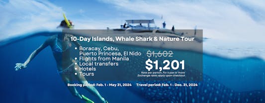 Fun 10-Day Islands, Whale Shark & Nature Tour Package to Boracay, Cebu, Puerto Princesa & El Nido