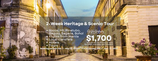Amazing 2-Week Heritage & Scenic Tour Package to llocos, Mt. Pinatubo, Baguio, Sagada & Bohol