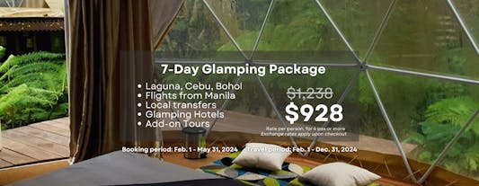 Fun 7-Day Glamping Tour Package to Laguna, Cebu & Bohol with Flights from Manila & Accommodations