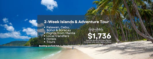 Ultimate 2-Week Islands & Adventure Tour Package to Palawan, Boracay, Cebu & Bohol from Manila