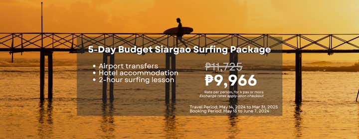 5-Day Stress-Free Budget Surfing Package to Siargao with Accommodations, Surfing Lessons & Transfers