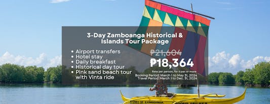 Fun 3-Day Zamboanga Tour Package to Pink Beach & Historical Sites with Hotel, Breakfast & Transfers