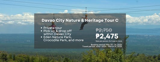 Private Davao City Nature & Heritage Tour C with Transfers | Crocodile Park, Eden Nature Park & More