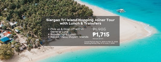 Siargao Tri Island Hopping Joiner Tour to Naked, Daku & Guyam Islands with Lunch & Transfers