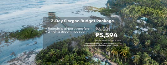 3-Day Relaxing Budget Island Package to Siargao with Accommodations & Airport Transfers