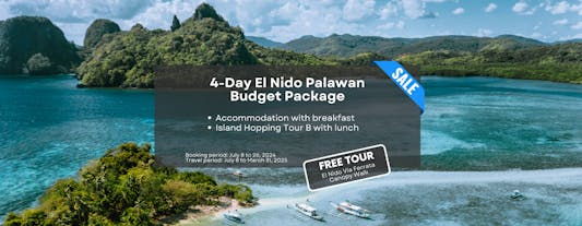 4-Day El Nido Palawan Budget Package with Hotel, Island Hopping Tour & Daily Breakfast